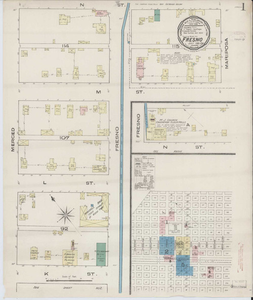 Fresno California 1885 July - Fire Insurance Index - Old Map Reprint