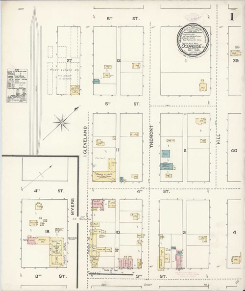 San Diego - Oceanside California 1888 - Fire Insurance Index - Old Map Reprint