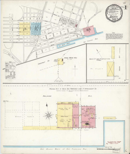 Baden California 1892 - Fire Insurance Index - Old Map Reprint
