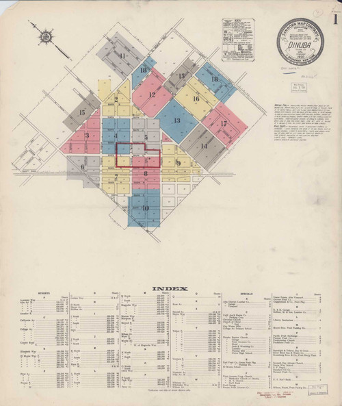 Dinuba California 1920 - Fire Insurance Index - Old Map Reprint