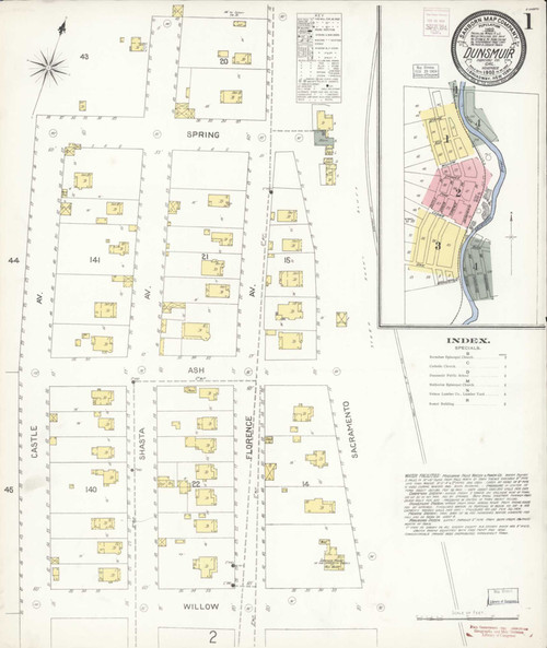 Dunsmuir California 1903 - Fire Insurance Index - Old Map Reprint