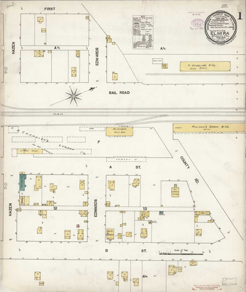 Elmira California 1893 - Fire Insurance Index - Old Map Reprint