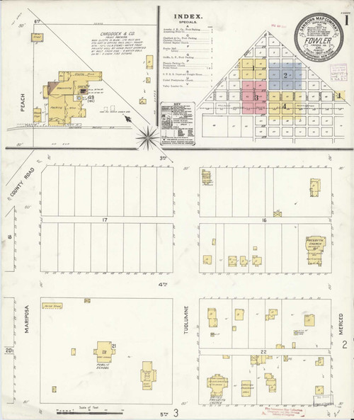 Fowler California 1907 - Fire Insurance Index - Old Map Reprint