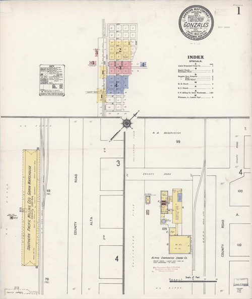Gonzales California 1910 - Fire Insurance Index - Old Map Reprint