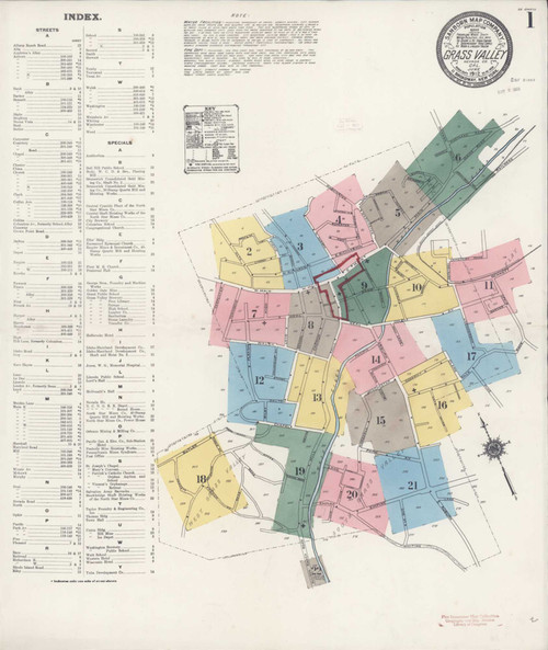 Grass Valley California 1912 - Fire Insurance Index - Old Map Reprint