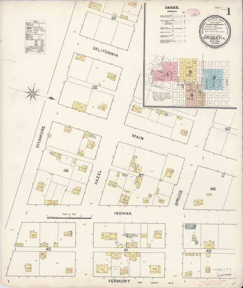Gridley California 1890 - Fire Insurance Index - Old Map Reprint