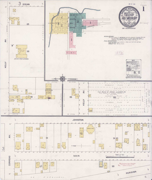 Half Moon Bay California 1911 - Fire Insurance Index - Old Map Reprint