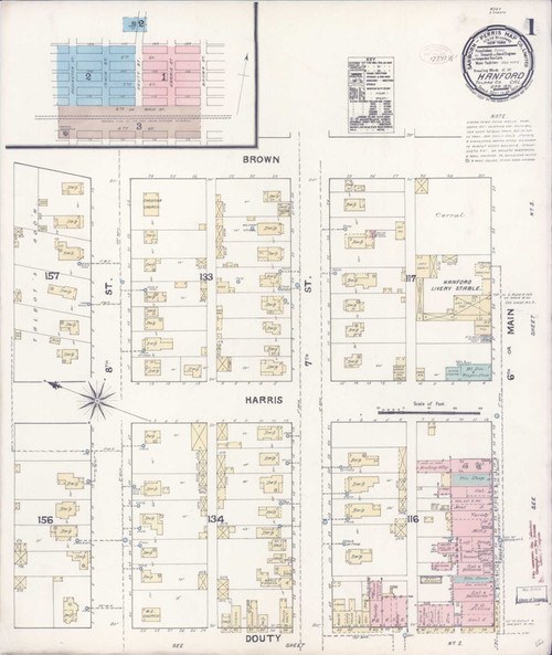 Hanford California 1891 - Fire Insurance Index - Old Map Reprint