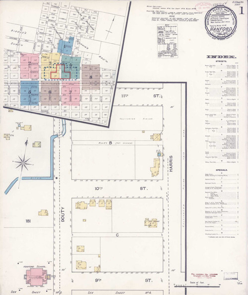 Hanford California 1892 - Fire Insurance Index - Old Map Reprint