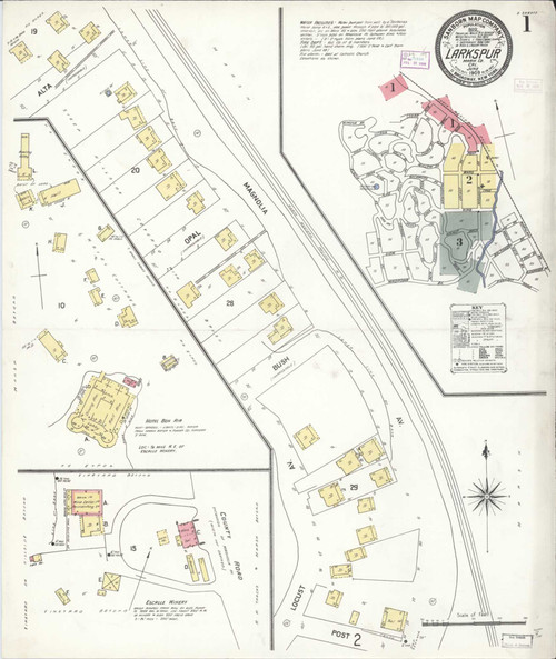 Larkspur California 1909 - Fire Insurance Index - Old Map Reprint
