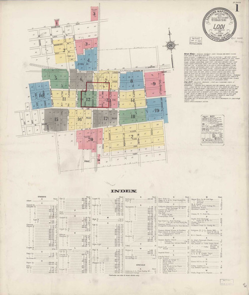 Lodi California 1916 - Fire Insurance Index - Old Map Reprint