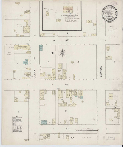 Lompoc California 1886 - Fire Insurance Index - Old Map Reprint