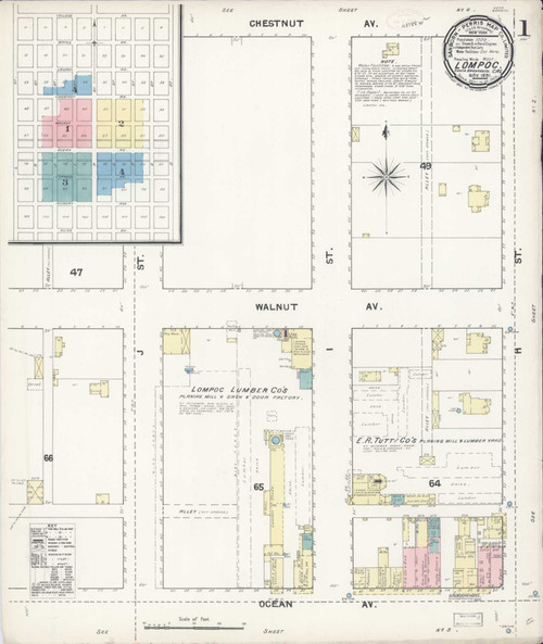 Lompoc California 1891 - Fire Insurance Index - Old Map Reprint