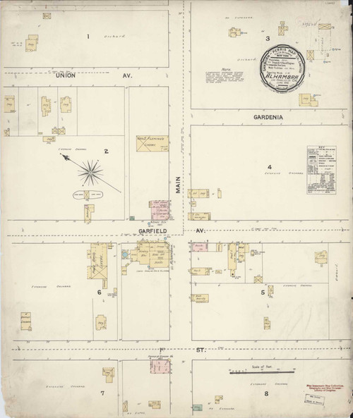 Los Angeles - Alhambra California 1890 - Fire Insurance Index - Old Map Reprint