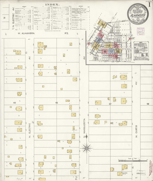 Los Angeles - Alhambra California 1907 - Fire Insurance Index - Old Map Reprint