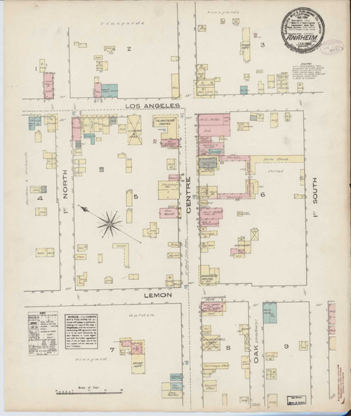 Los Angeles - Anaheim California 1885 - Fire Insurance Index - Old Map Reprint