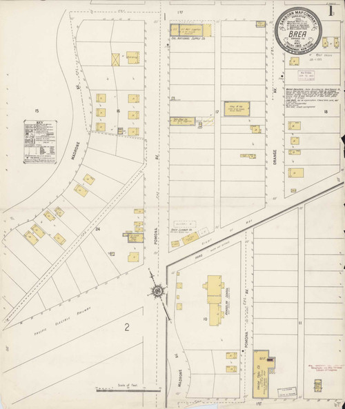 Los Angeles - Brea California 1915 - Fire Insurance Index - Old Map Reprint