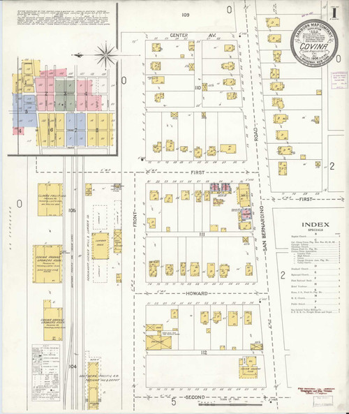 Los Angeles - Covina California 1906 - Fire Insurance Index - Old Map Reprint
