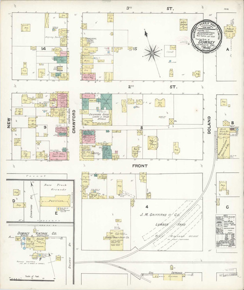 Los Angeles - Downey California 1891 - Fire Insurance Index - Old Map Reprint