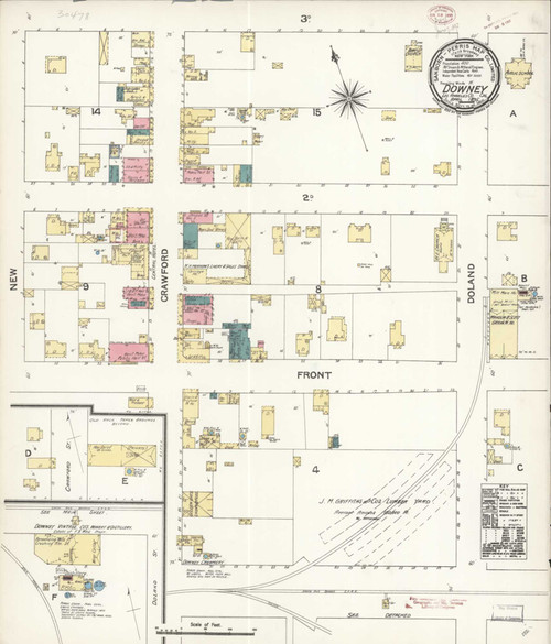 Los Angeles - Downey California 1895 - Fire Insurance Index - Old Map Reprint