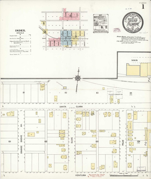 Los Angeles - Fillmore California 1911 - Fire Insurance Index - Old Map Reprint