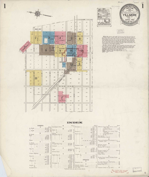 Los Angeles - Fillmore California 1923 - Fire Insurance Index - Old Map Reprint