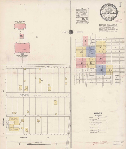 Los Angeles - Huntington Park California 1910 - Fire Insurance Index - Old Map Reprint