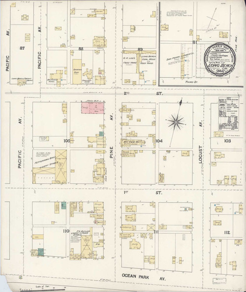 Los Angeles - Long Beach California 1891 - Fire Insurance Index - Old Map Reprint