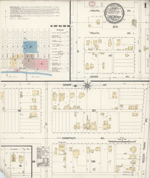 Los Angeles - Long Beach California 1895 - Fire Insurance Index - Old Map Reprint