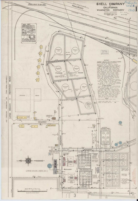 Los Angeles County - Shell Company Wilmington Refinery - California 1923 - Fire Insurance Index - Old Map Reprint