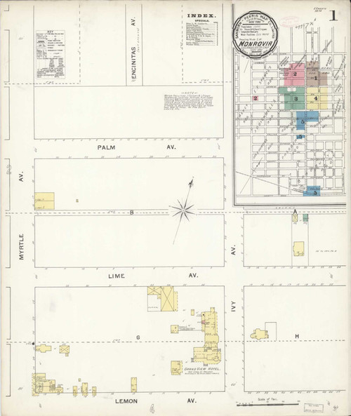 Los Angeles - Monrovia California 1892 - Fire Insurance Index - Old Map Reprint
