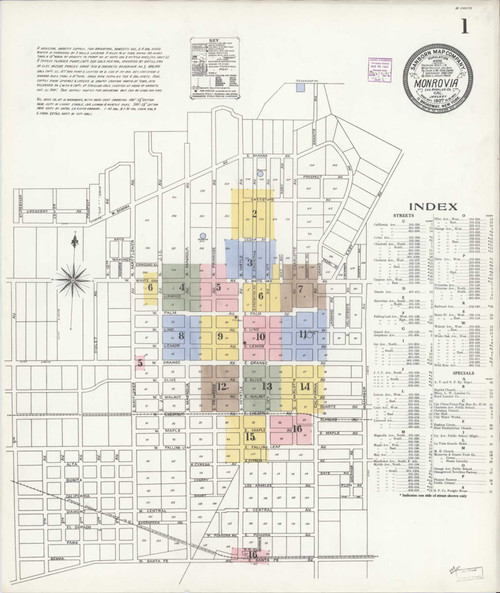 Los Angeles - Monrovia California 1907 - Fire Insurance Index - Old Map Reprint