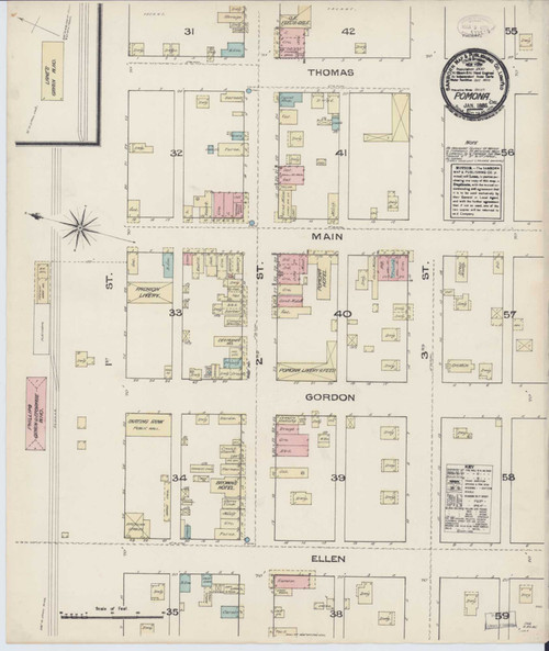 Los Angeles - Pomona California 1885 - Fire Insurance Index - Old Map Reprint