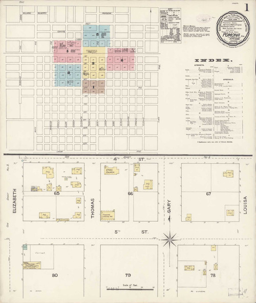 Los Angeles - Pomona California 1888 - Fire Insurance Index - Old Map Reprint