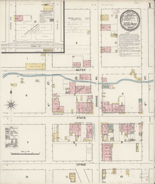 Los Angeles - Redlands California 1891 - Fire Insurance Index - Old Map Reprint