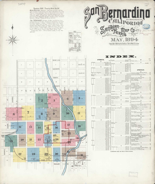 Los Angeles - San Bernardino California 1894 - Fire Insurance Index - Old Map Reprint