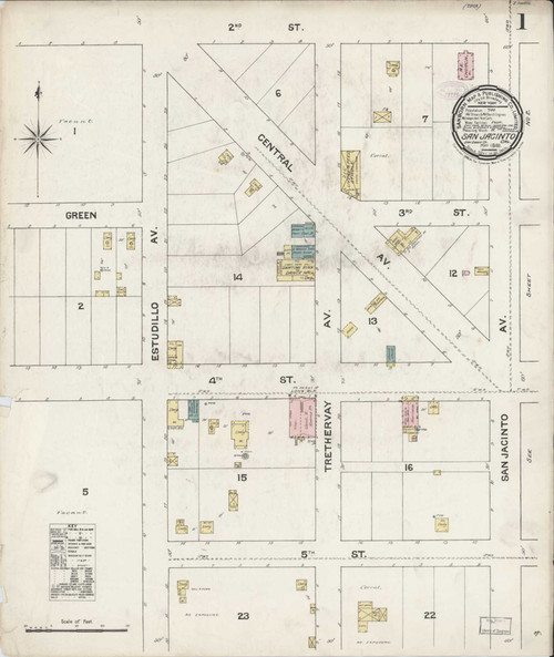 Los Angeles - San Jacinto California 1888 - Fire Insurance Index - Old Map Reprint