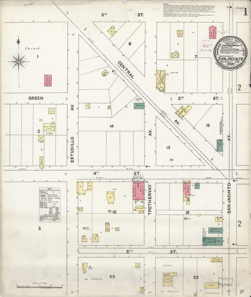 Los Angeles - San Jacinto California 1896 - Fire Insurance Index - Old Map Reprint
