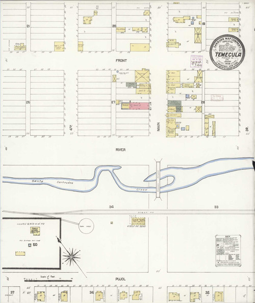 Los Angeles - Temecula California 1909 - Fire Insurance Index - Old Map Reprint