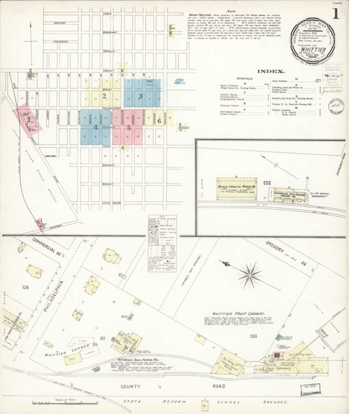 Los Angeles - Whittier California 1900 - Fire Insurance Index - Old Map Reprint