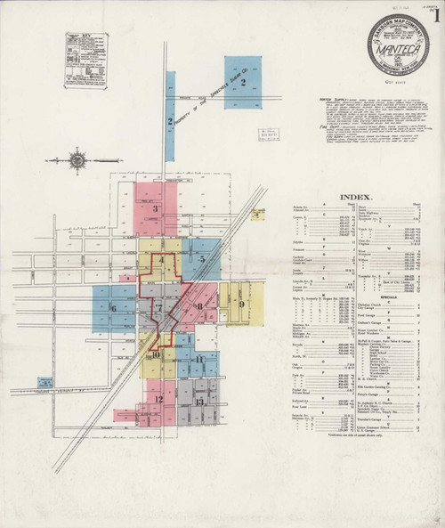Manteca California 1921 - Fire Insurance Index - Old Map Reprint