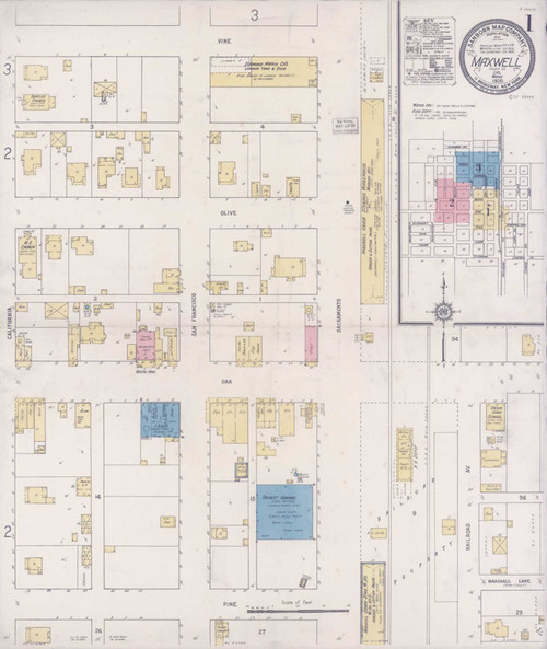 Maxwell California 1920 - Fire Insurance Index - Old Map Reprint