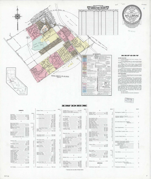 Millbrae California 1949 - Fire Insurance Index - Old Map Reprint