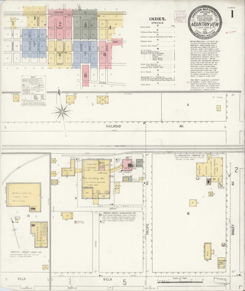 Mountain View California 1908 - Fire Insurance Index - Old Map Reprint