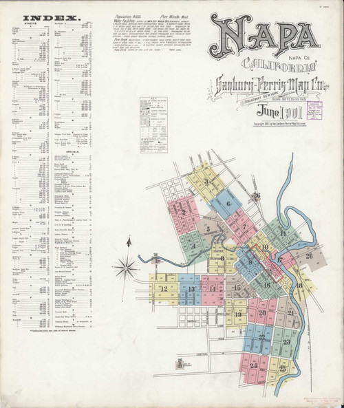 Napa California 1901 - Fire Insurance Index - Old Map Reprint