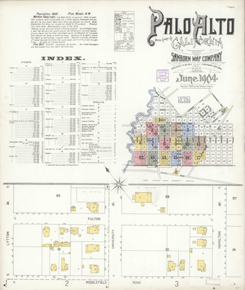 Palo Alto California 1904 - Fire Insurance Index - Old Map Reprint
