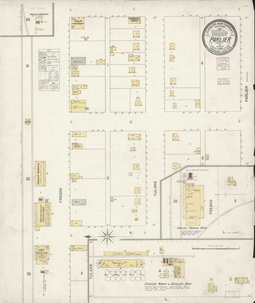 Parlier California 1904 - Fire Insurance Index - Old Map Reprint