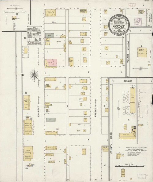 Parlier California 1907 - Fire Insurance Index - Old Map Reprint