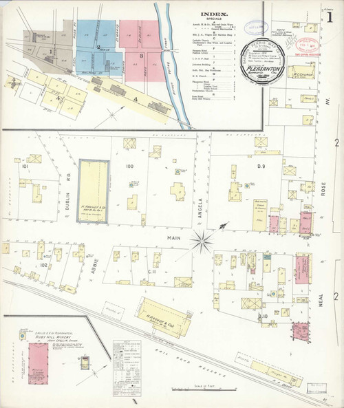 Pleasanton California 1898 - Fire Insurance Index - Old Map Reprint