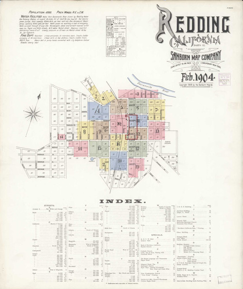 Redding California 1904 - Fire Insurance Index - Old Map Reprint